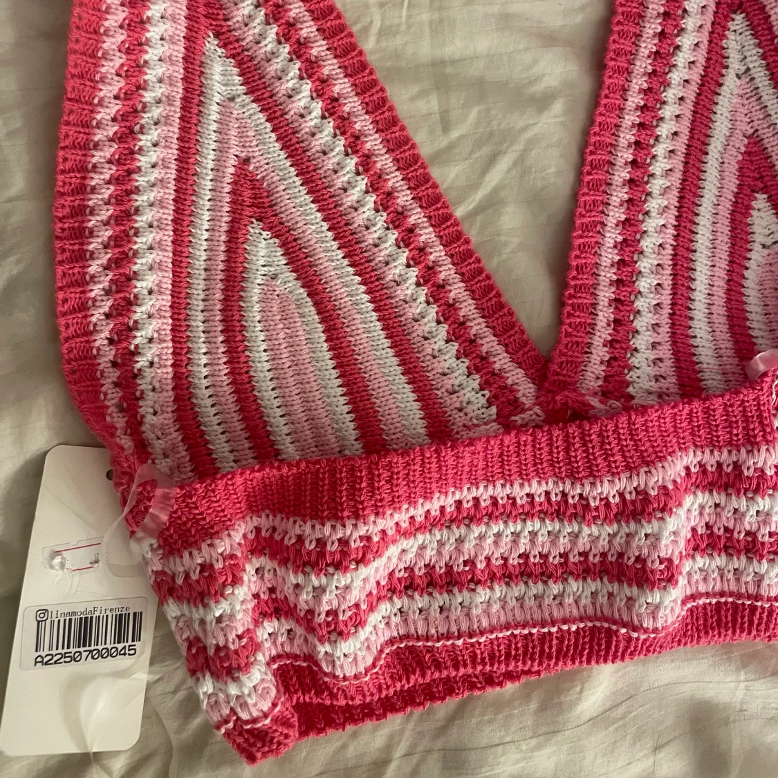 Rosa/Vit Stickad topp - 90