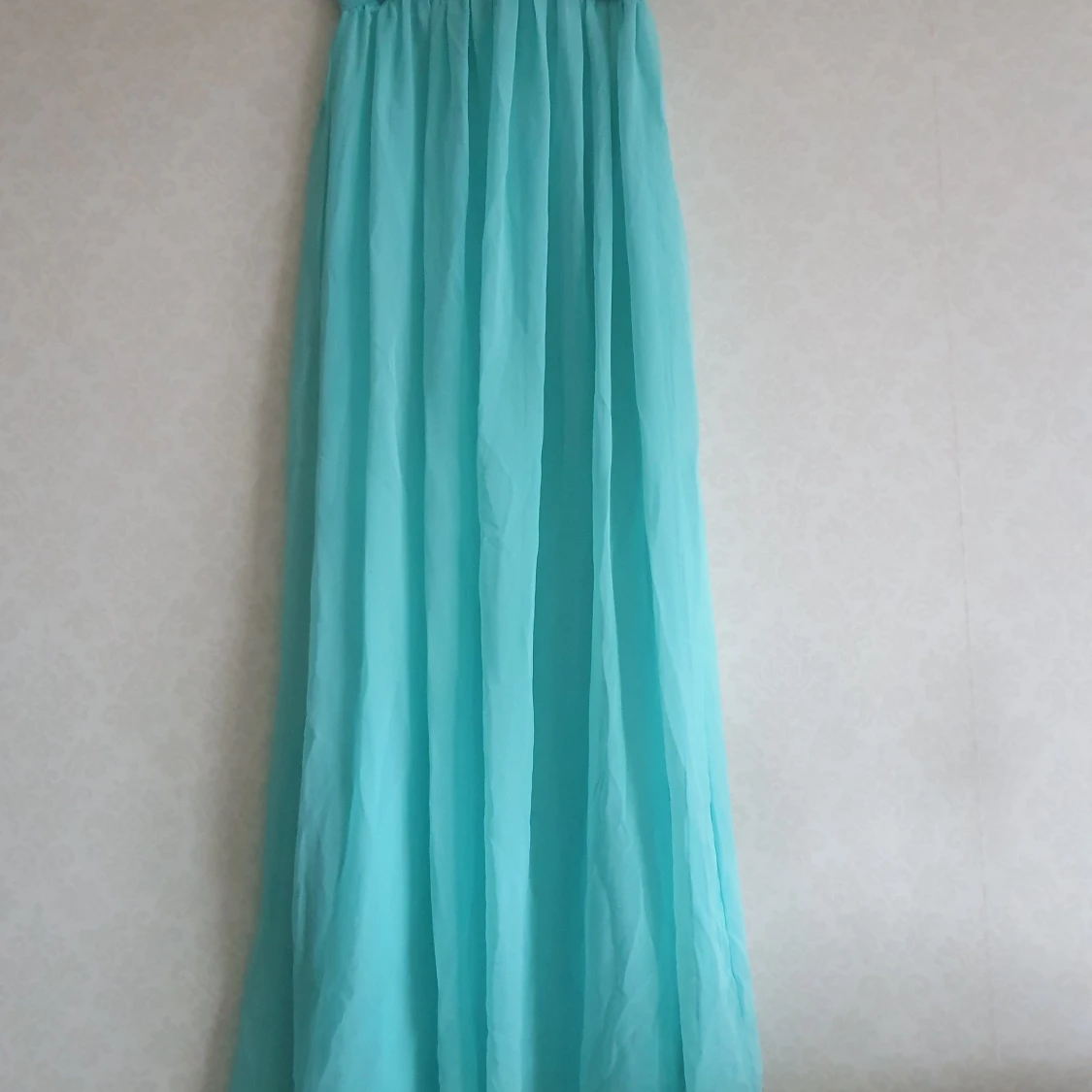 Turkos chiffong strapless klänning - 90