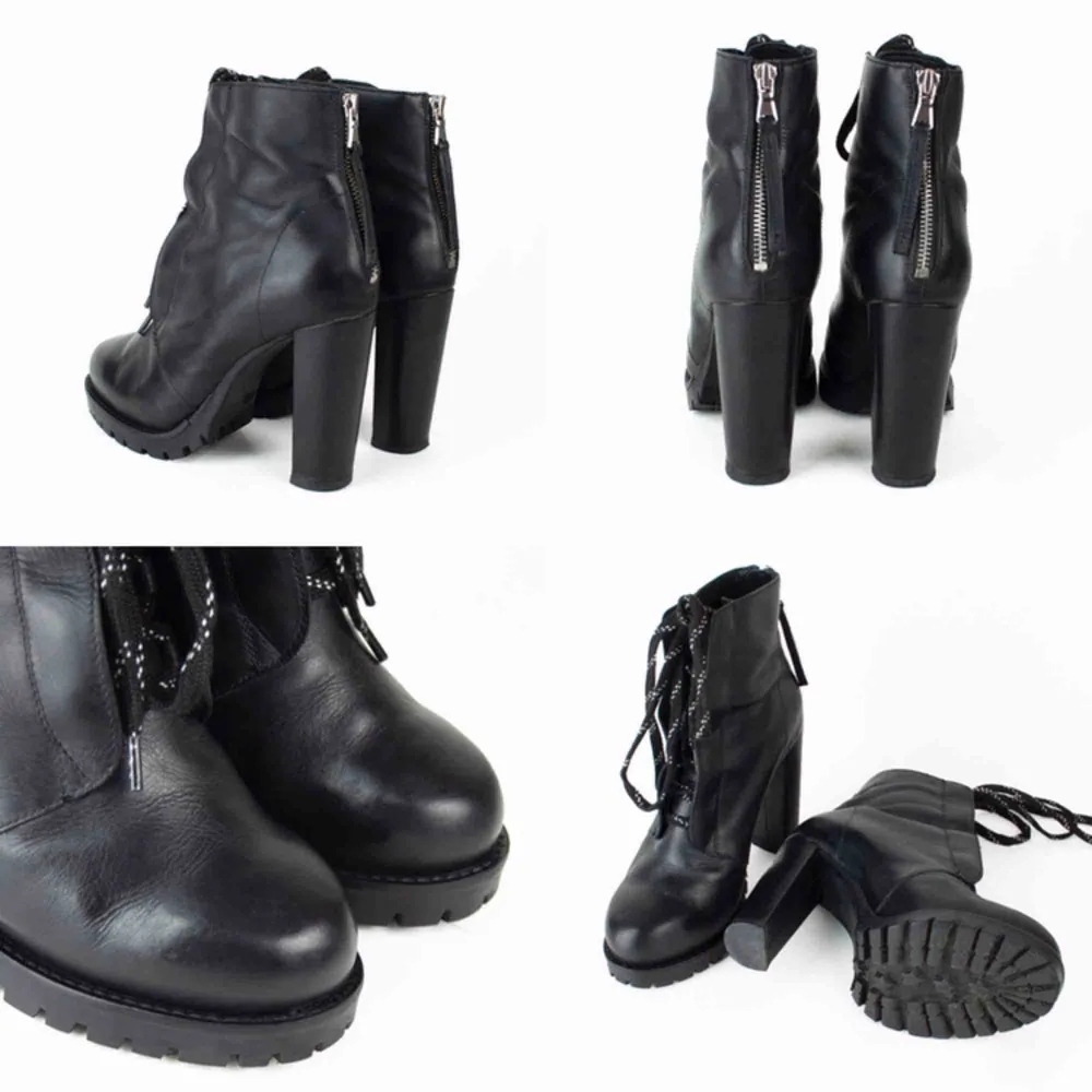 Real leather chunky heel lace up ankle boots in black Label: 38 EUR (5 UK, 7 US), feels like true to size. Free shipping! Ask for the full description! No returns!. Skor.