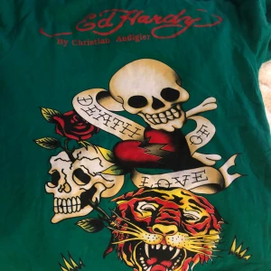 Ed Hardy t-shirt - Super fin grön ses Hardy t-shirt, oversized och unisex. Passar perfekt till ett par jeans! Pris kan diskuteras, hör gärna av er vid frågor eller för fler bilder❣️