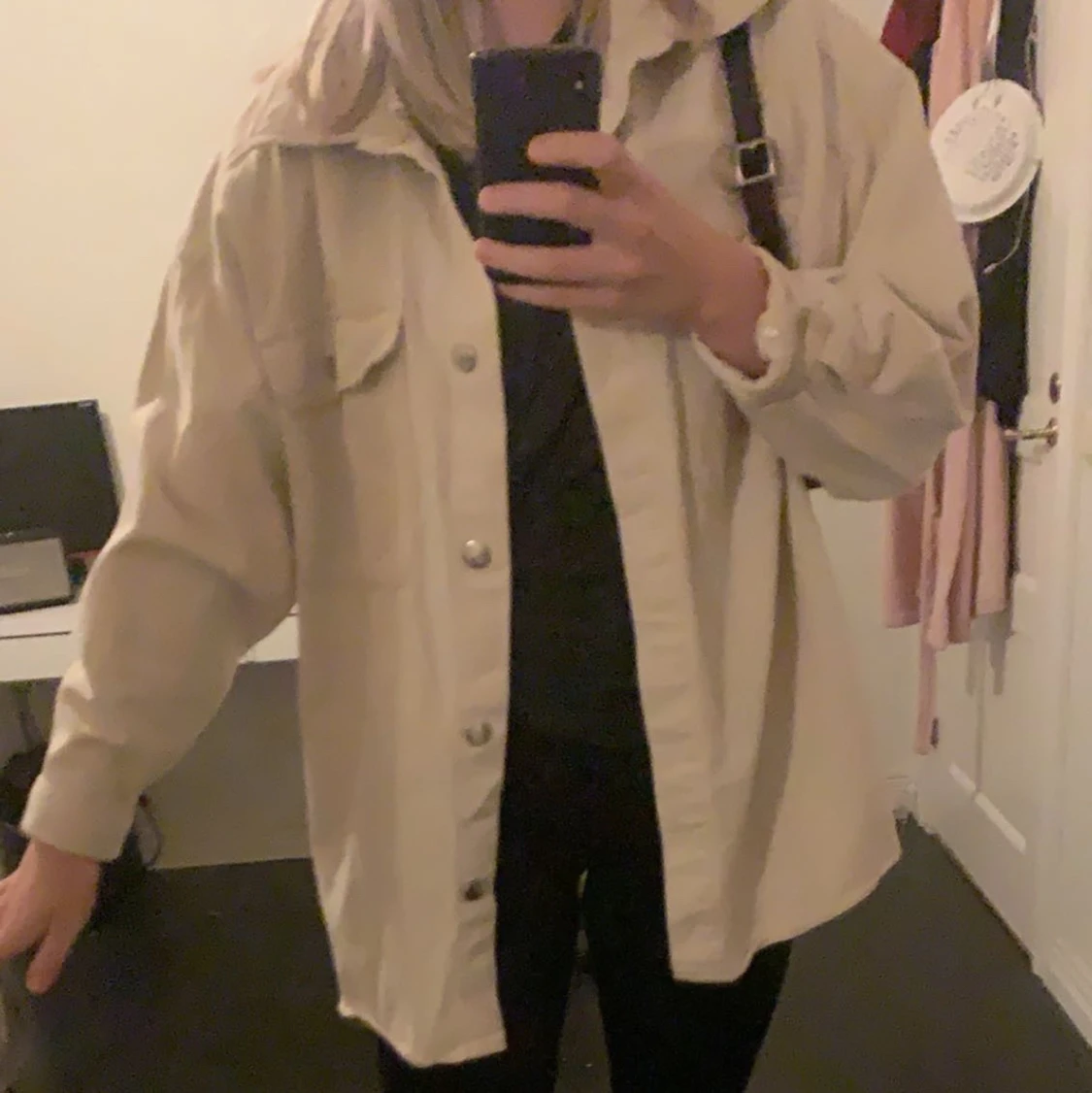 Oversized beige jeans jacka - 90