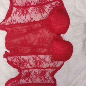 Röd korsett - Säljer min röda korsett, den har ett litet hål som syns på 3 bilden men det är inget som syns då den är i spets. Köparen står för frakten💕