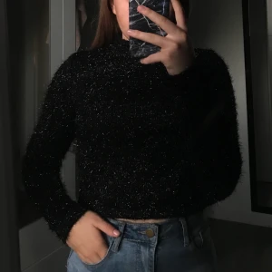 Festlig nyårströja - En svart och riktigt festlig tröja med polokrage!! Aldrig använd men säljer den för att den är för stickig i materialet för mig:( 40kr + frakt 22kr (tar bara swish)