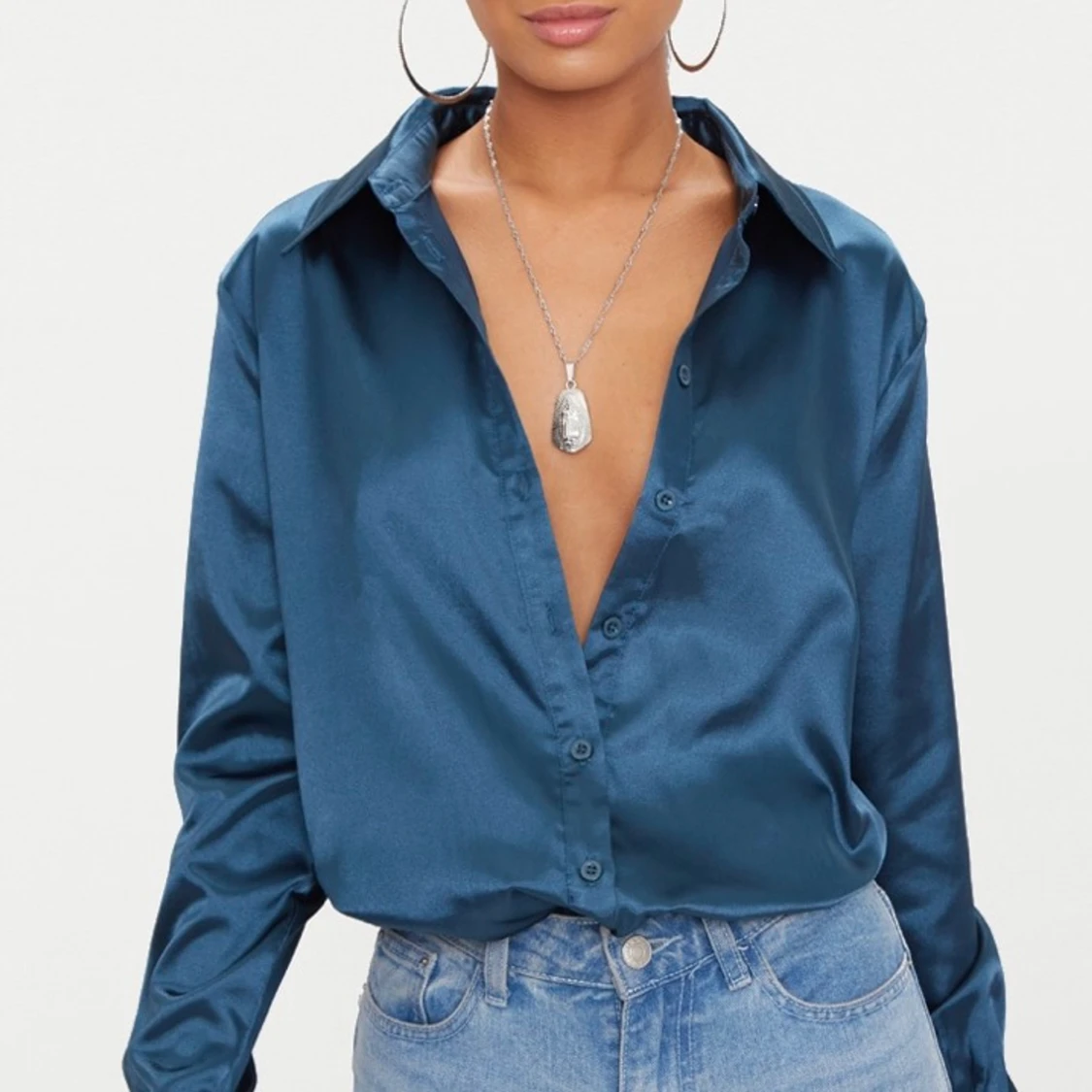 Blå satinskjorta PLT