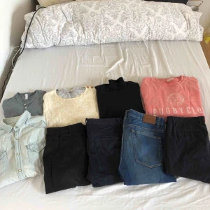  - Blandade kläder från Zara, Selected Homme, Sams. Storlekar mellan M-L i överdelar och 32-34 i byxor. Bud på allt eller allting för 500 kr