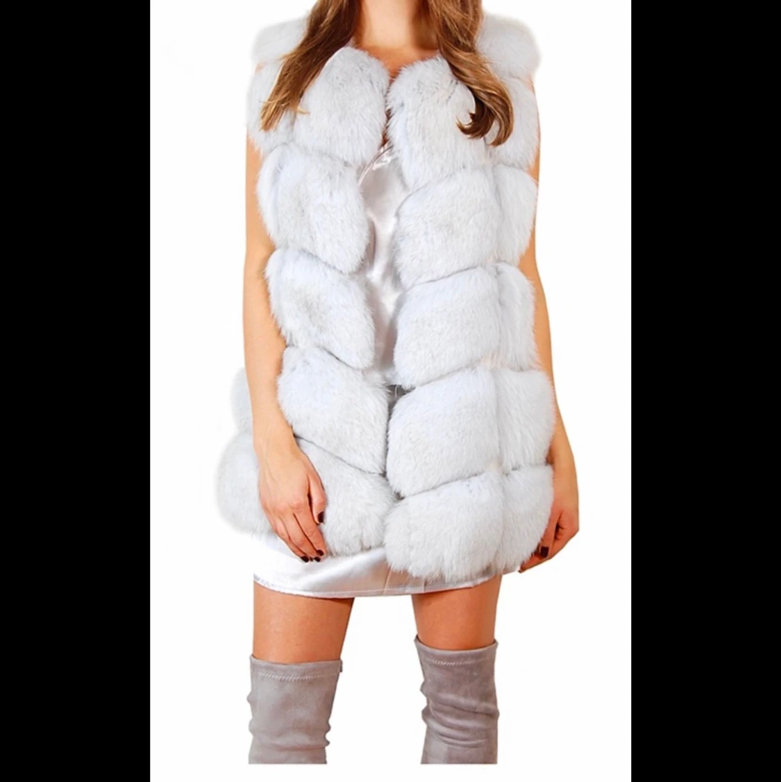 Vit fuskpäls väst - 90