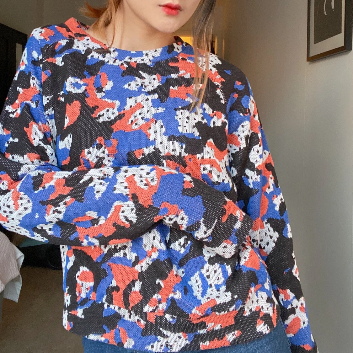 💙 artsy mönstrad stickad monki-tröja 💙 - 90