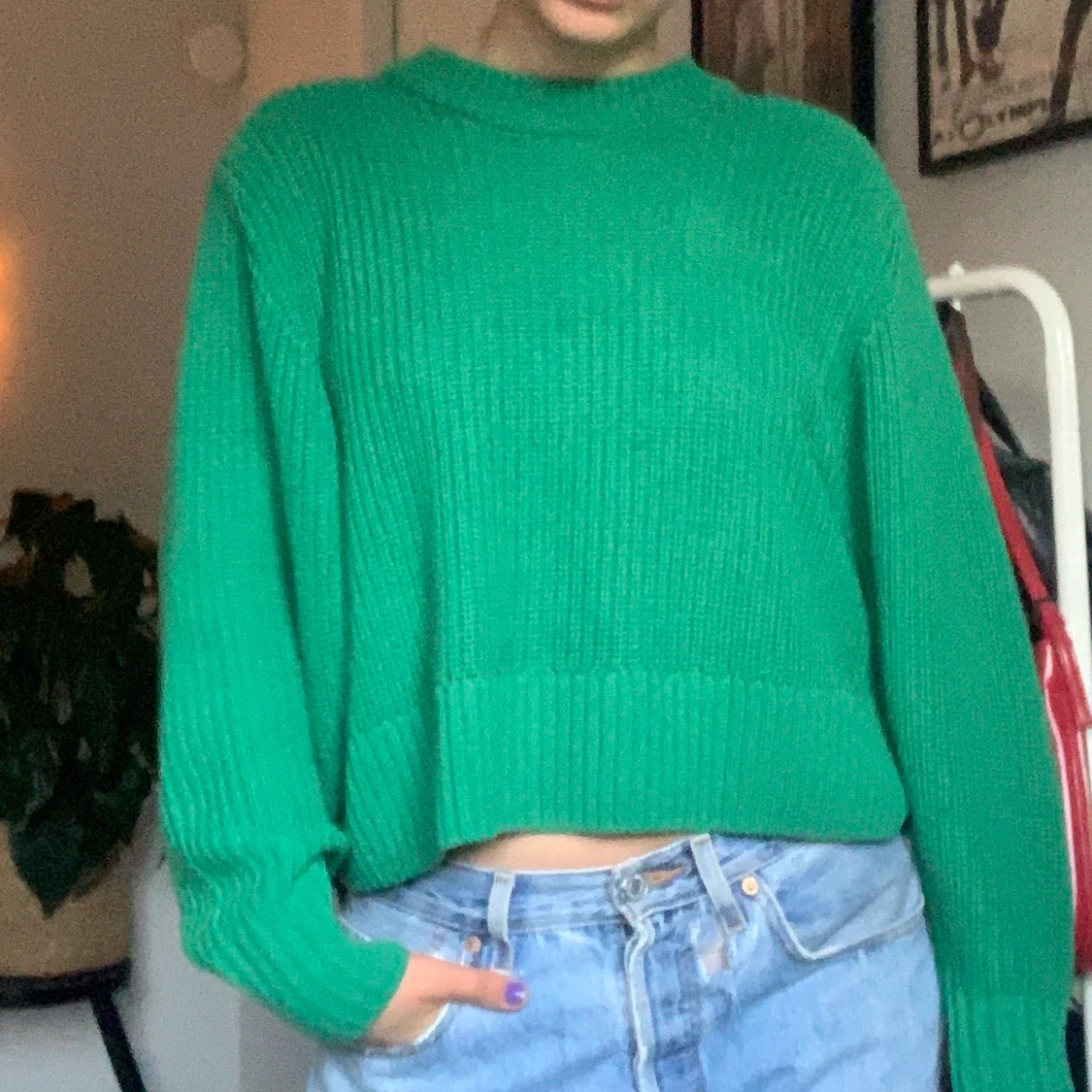 Grön stickad tröja - 90