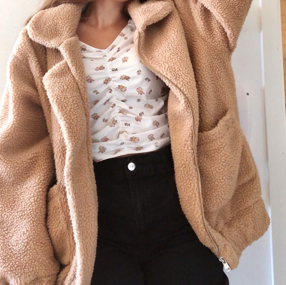 Beige Oversized Teddyjacka - 90