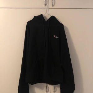 Oversized Vetements hoodie - Oversized vetements hoodie i strl L oversized. Är i supergott skick då jag knappt använt den pga lite för stor för mig (är 160cm). Baksidan ser alltså ut som en framsida med den stora fickan och kragen som täcks över med luvan. 
