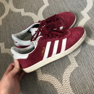  - Näst intill helt nya adidas gazelle i vinrött! Sjukt snygga men kommer tyvärr inte till användning längre. Kan mötas upp i Stockholm eller så står köparen för frakten :)