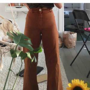 Säljer skitsnygga Zara byxor som är köpta second hand!!! Älskar dessa men säljer pga fel storlek :(. Super snygg orange färg, höga i midjan och avklippta, passar mig som är 170 perfekt i längden! Frakt tillkommer!!! (Obs lånad bild, skriv för fler bilder)