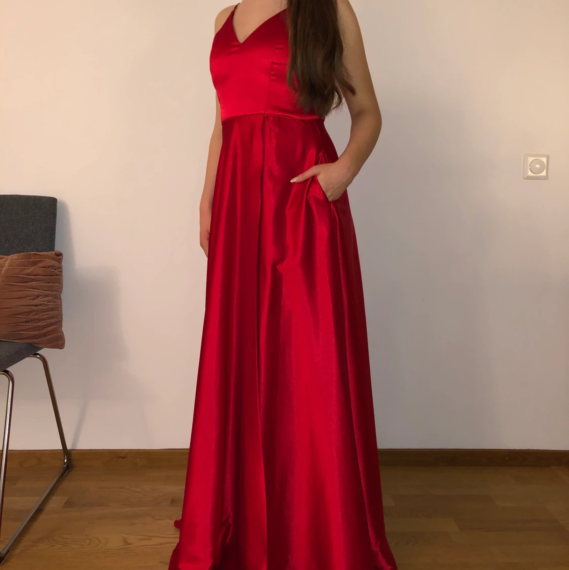 Röd bal sidenklänning  - 90