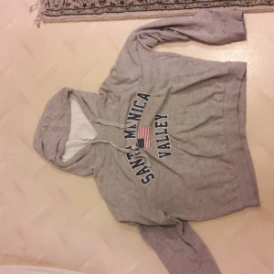 Gina tricot - En grå hoodie men snören där står santa Monica på ,och en luva men den är inte så jätte stor i storleken Ny pris 199 kr