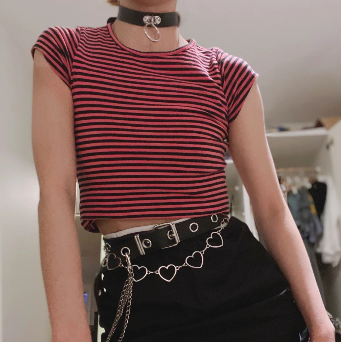 🖤💀 rosa-svart randig mini top 💀🖤