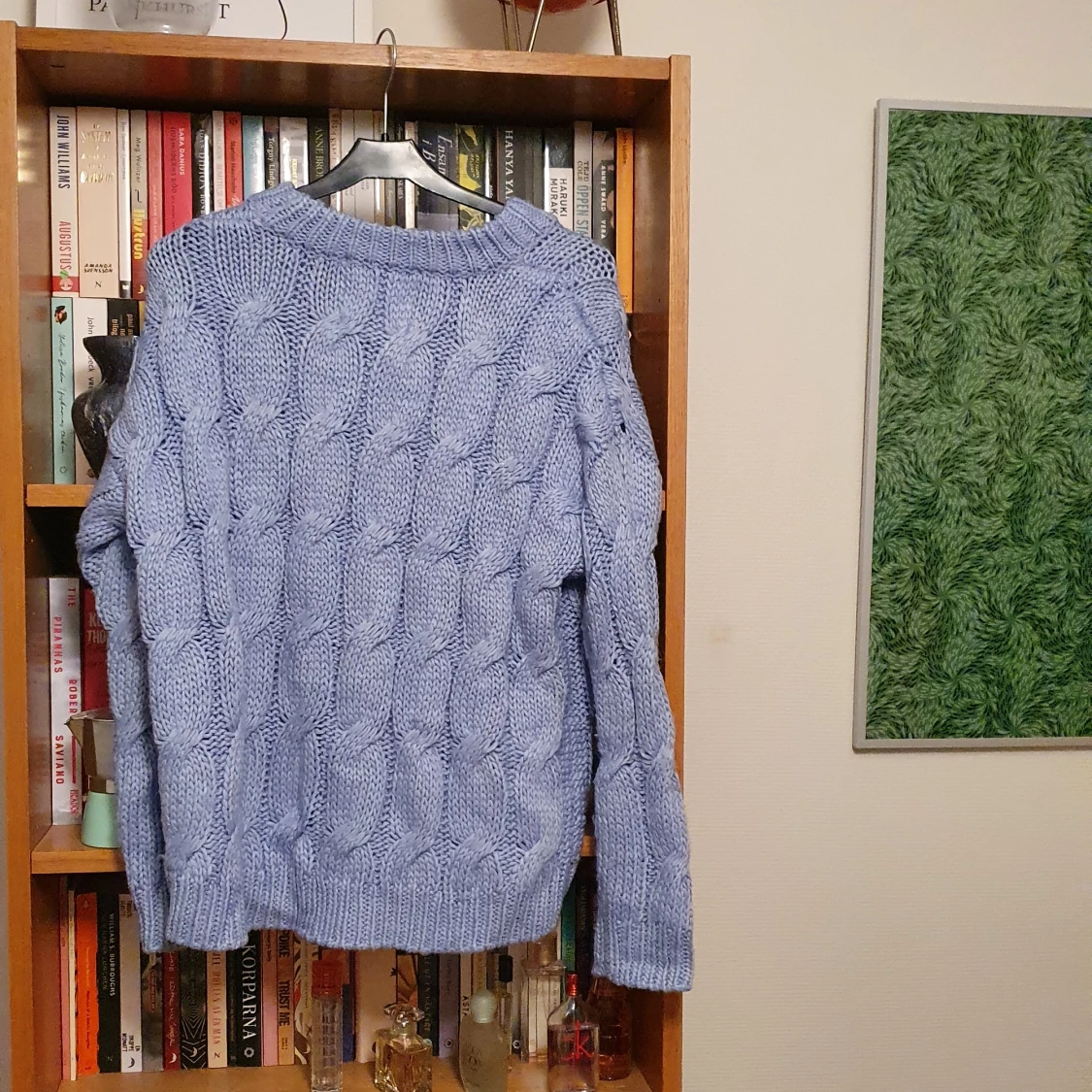 Lila kabelstickad tröja strl S - 90