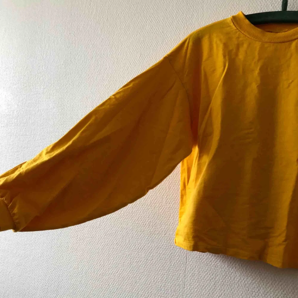 Härligaste tröjan med breda ballongärmar & vackraste nyansen av gul | • Nelly Trend • Storlek S men boxig så passar även M • 100% bomull • Köpt 2hand, superfint skick förutom två små hål (bild 3) • + Frakt 63kr spårbart . Tröjor & Koftor.