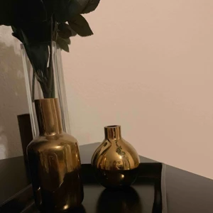  - 2 moderna vaser i mässing, jätte fina!  (Svarta brickan ingår)