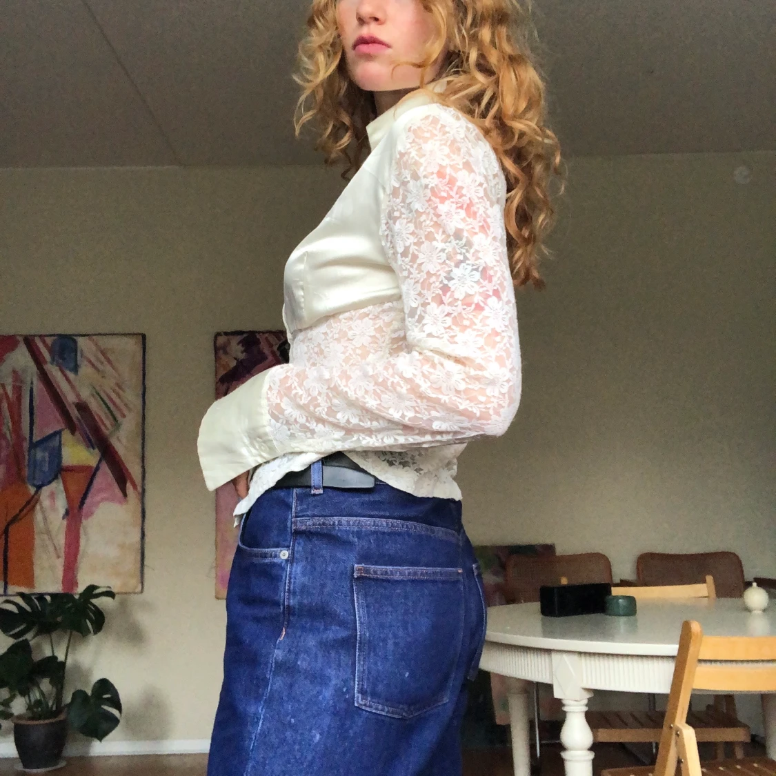 Vit blus i spets  - 90