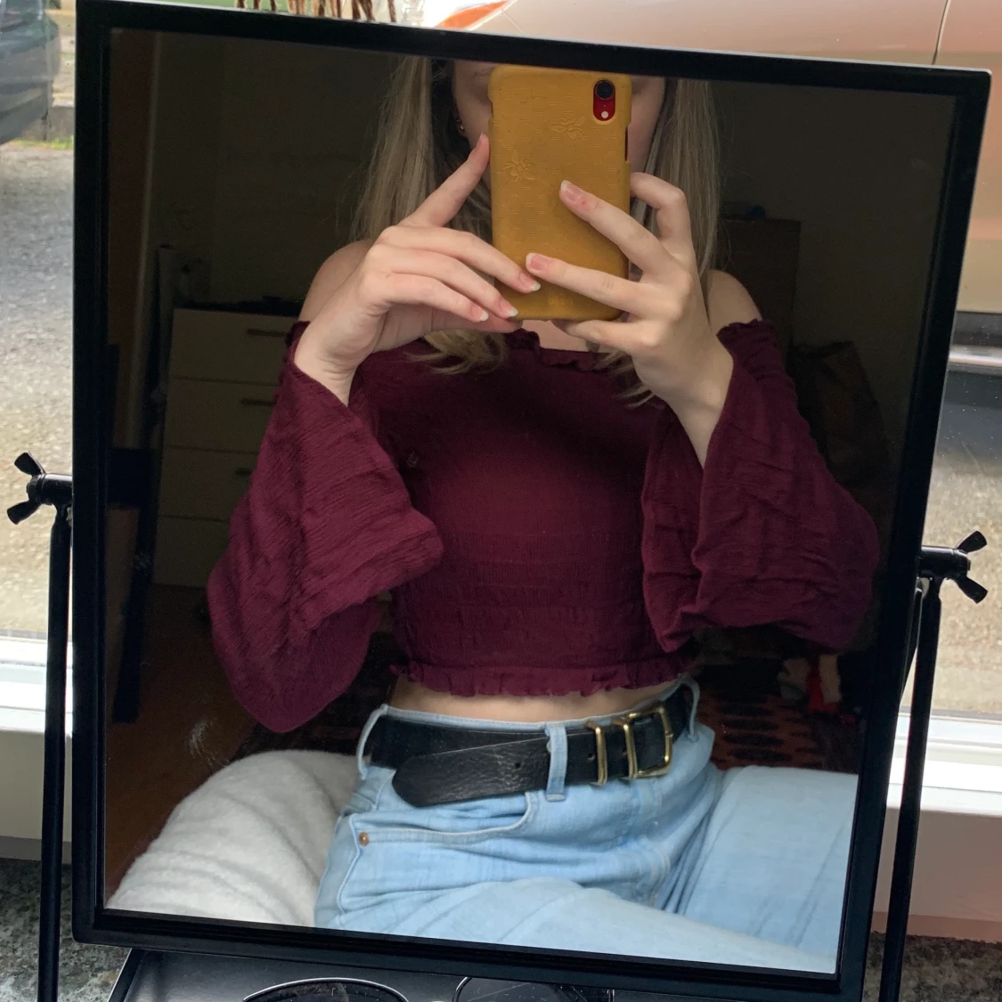 Tajt över-axeln tröja med vida ärmar - 90