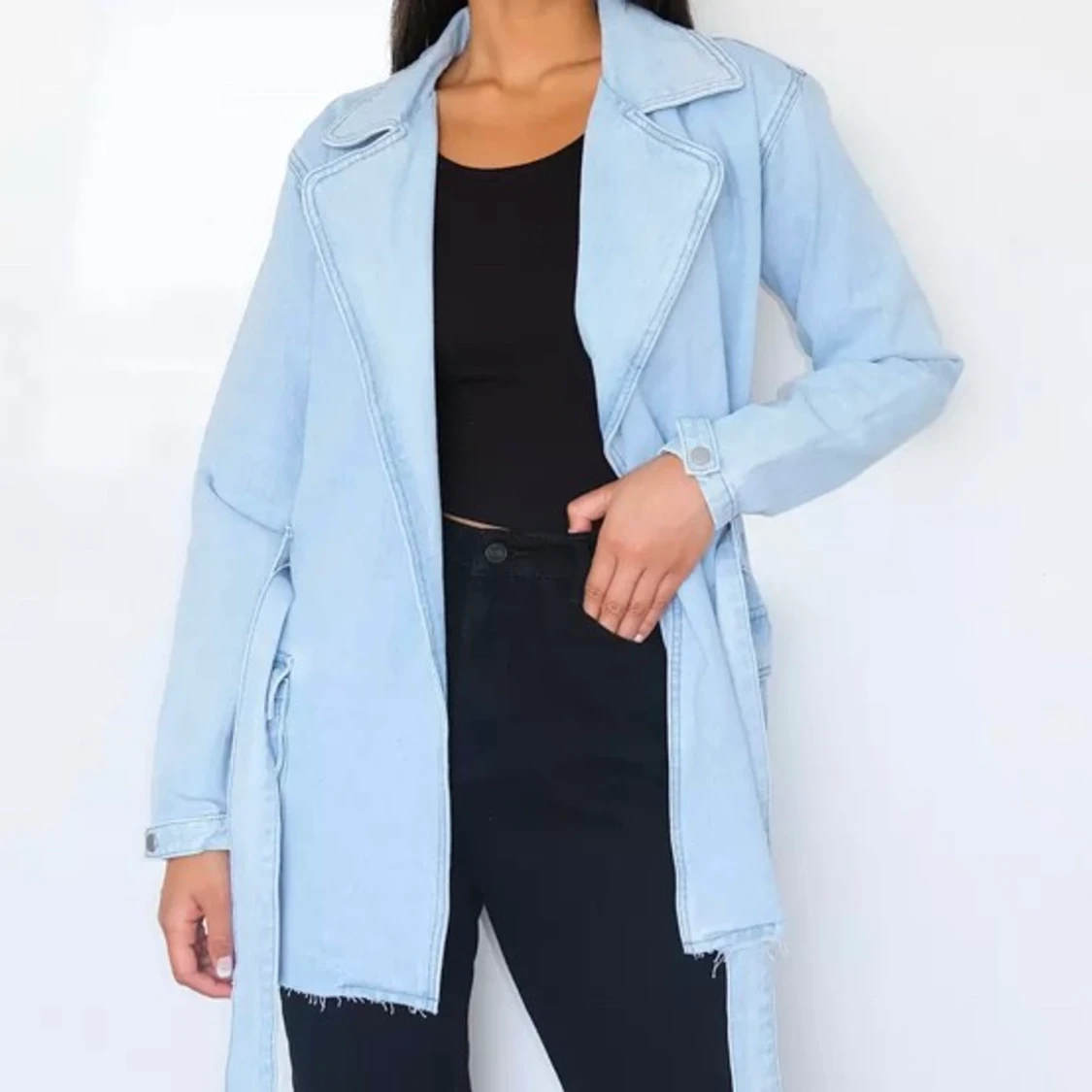Missguided light blue self tie waist denim jacket - 90