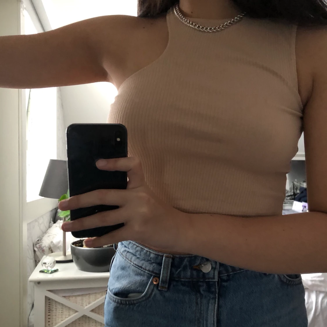 Osymmetrisk beige linne - 90