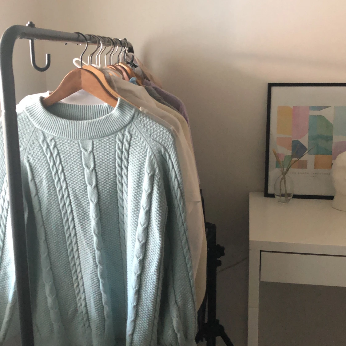 Blå stickad tröja - 91