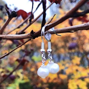 Örhängen  - Hej! Vi är ett UF företag som säljer handgjorda smycken! Vi säljer dessa fina örhängen gjorda av naturliga sötvattenspärlor, örönkrokar är nickelfria och silverplaterade. En andel av vist går till Unisef! Frakt 11kr❤️