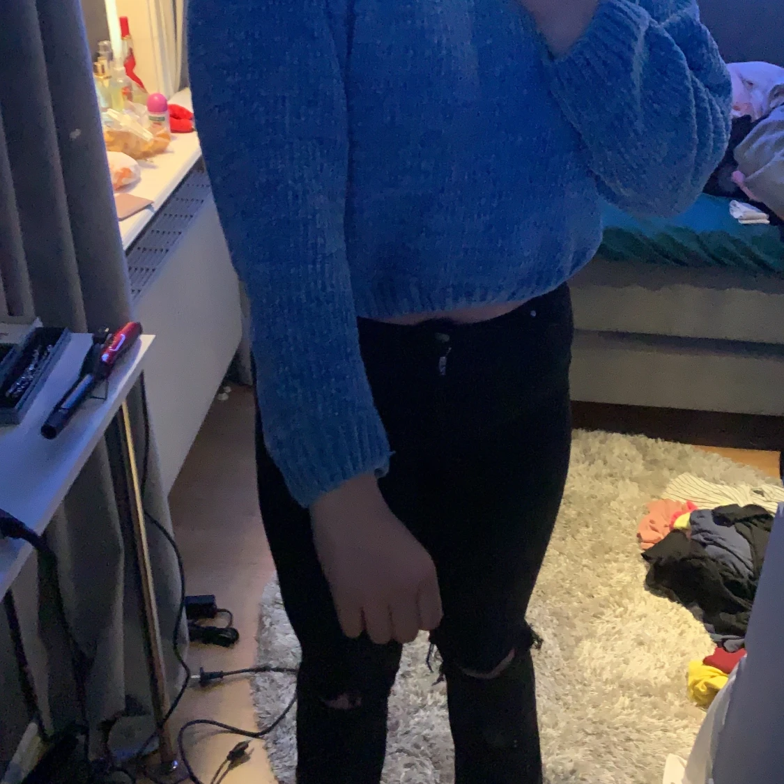 blå mysig hoodie - 91