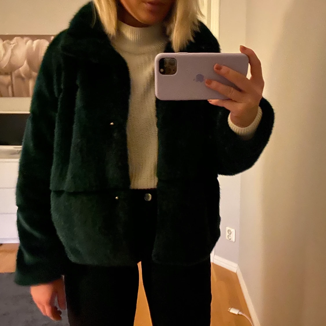 Mörkgrön pälsjacka - 90