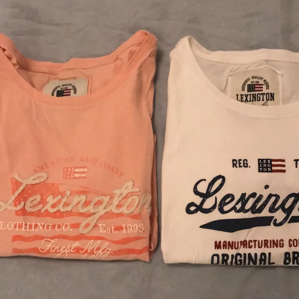 3 stycken helt oanvända t-shirts från lexington 💙💙💙  Den rosa och vita är i storlek XS och den gröna är i S, men de är ingen större skillnad!  Köp 1 för 40 kr eller alla för 90 kr💙. T-shirts.