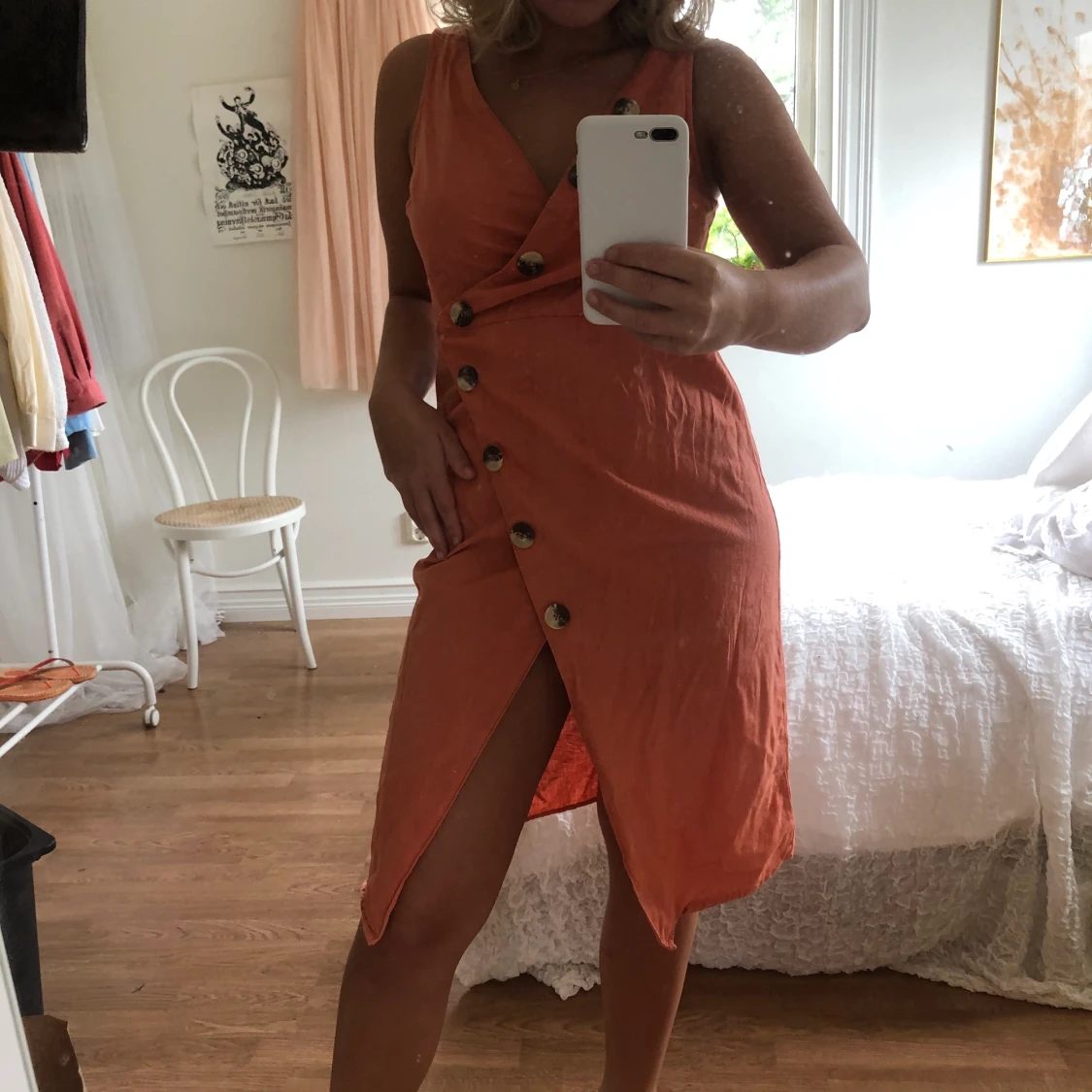 Korall linneklänning - 90