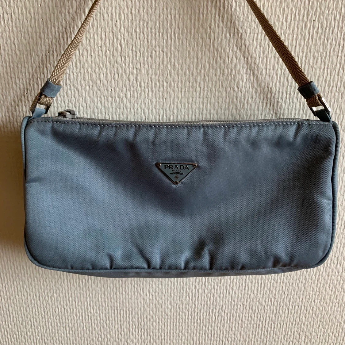 Baby blue prada tessuto bag 