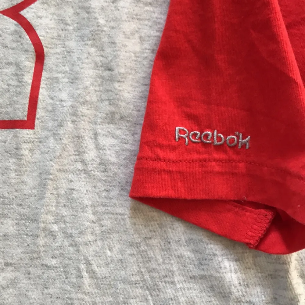 Cool second hand Reebok tröja stl large men är mer som en stor Medium. Grå röd.  49 kr i frakt. . Hoodies.