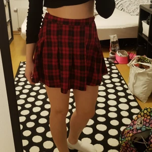  - Svart-röd rutig kjol ifrån H&M. Finns dragkedja och knapp på ena sidan av kjolen. Köparen står för frakt. OBS, katt i hemmet.