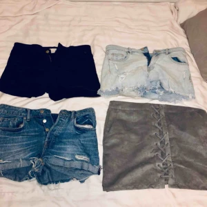  - Paketpris 270kr+frakt. Allt är ifrån h&m, 3st jeansshorts och en mocka imiterad kjol som är SÅ SNYGG och skön!! Pris kan diskuteras om du bara vill köpa en av dem.🦋🦋 skriv om du vill ha bilder på:) 