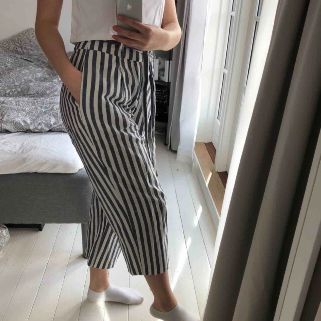 Randiga byxor i linne - 91