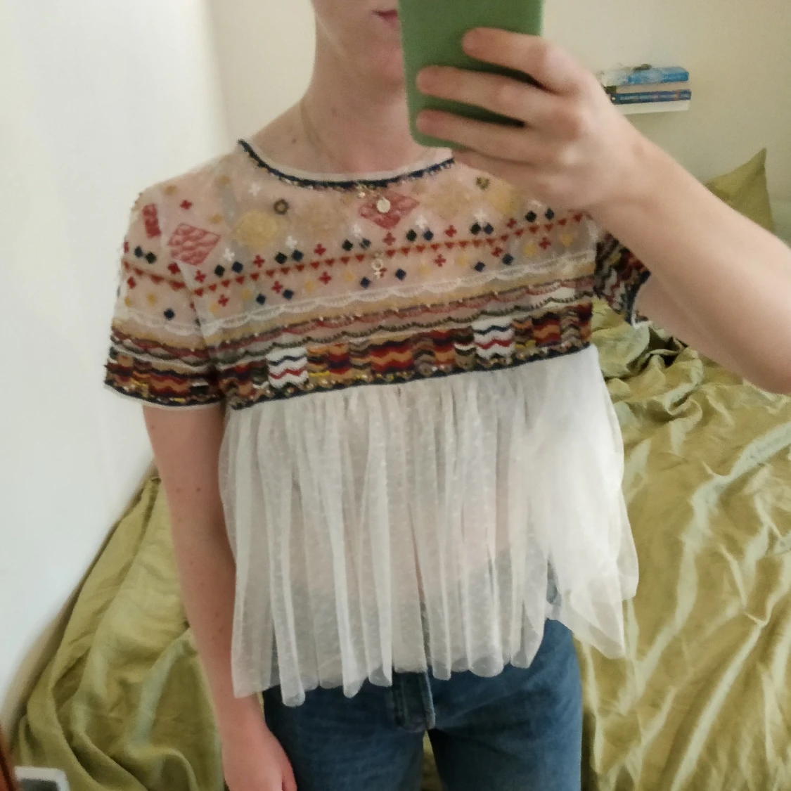 Pärlbroderad topp med tyll - 90