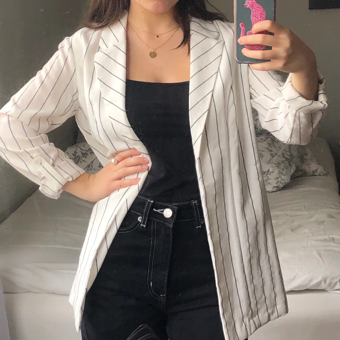 Lång kavaj i svart och vit ränder - 90