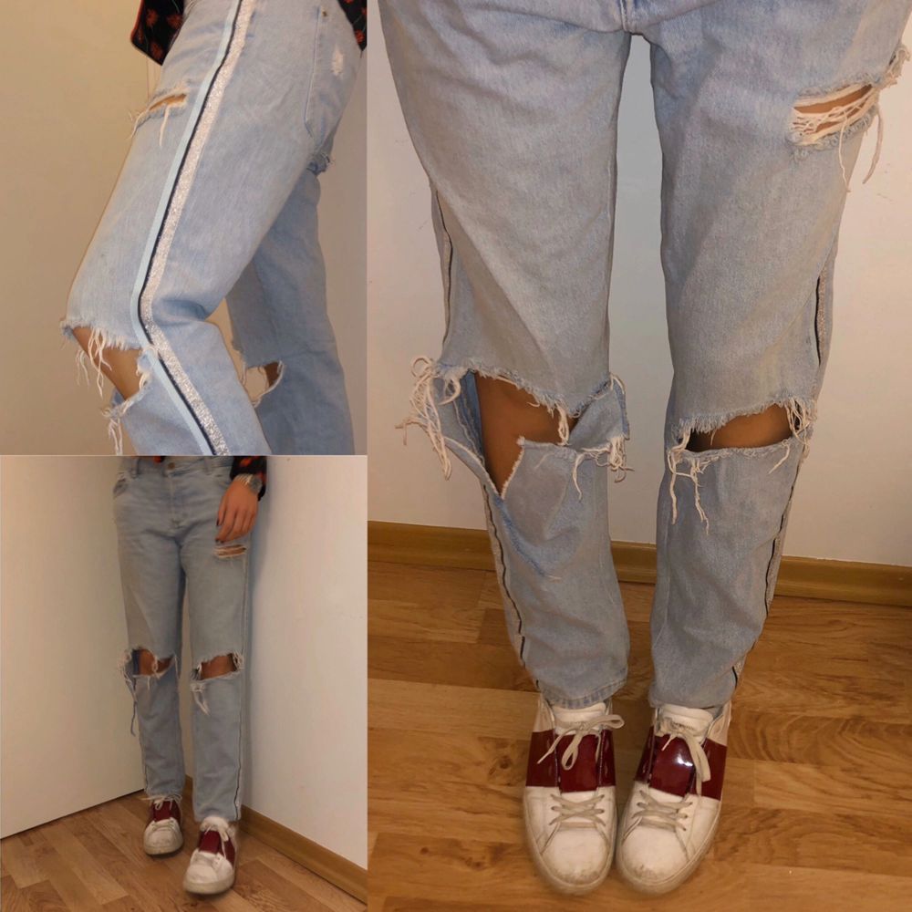 Slitna jeans från Zara. Mycket populära! Super snygga och sköna. . Jeans & Byxor.
