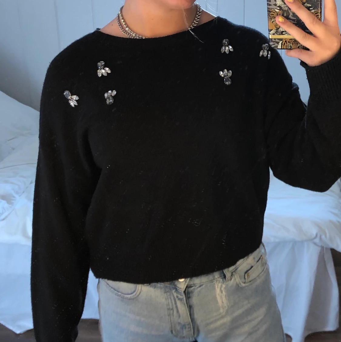 Svart Stickad Tröja med paljetter  - 91