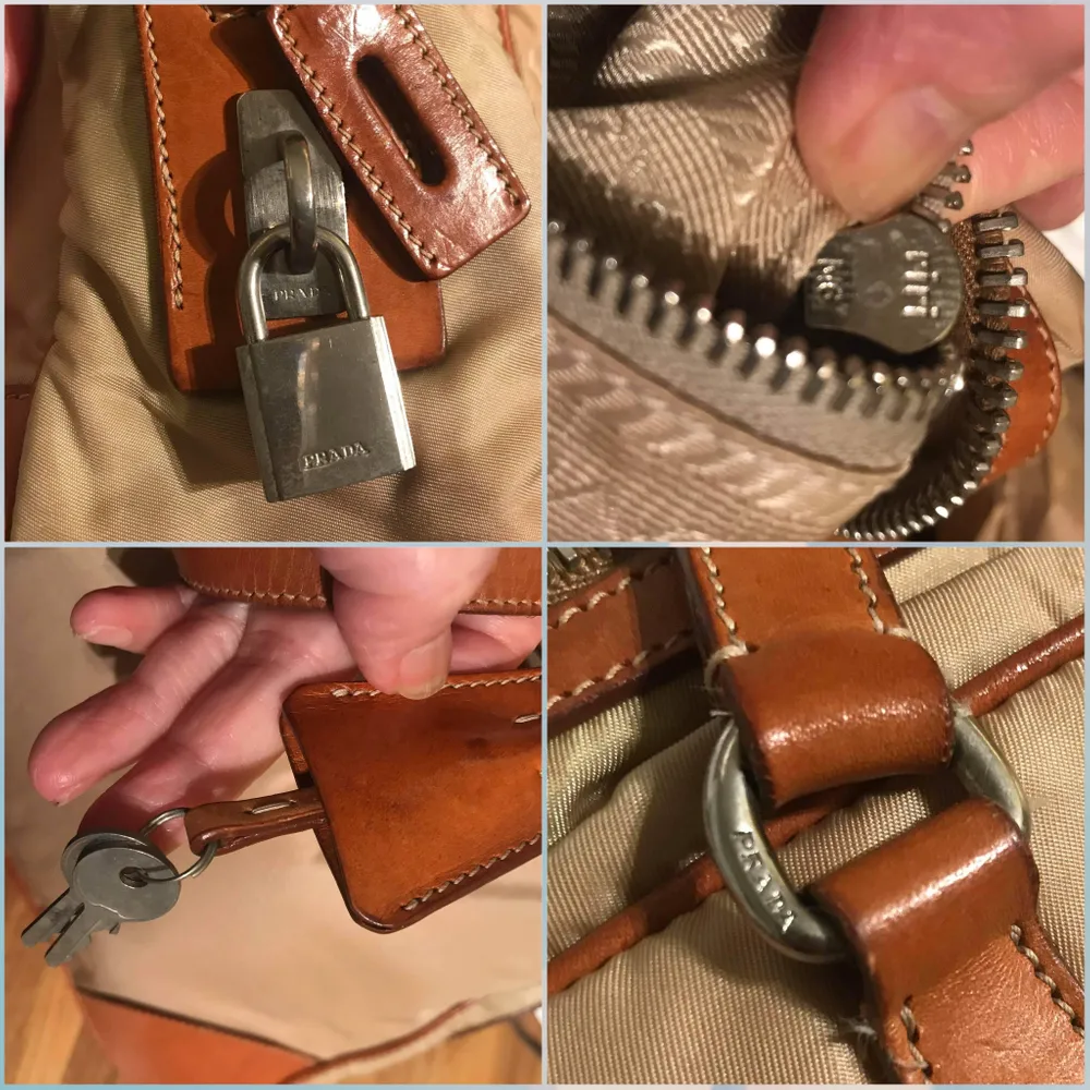 Äkta Prada vintage Baguette Nylon/canvas leatherhand bag.Det finns en nyckel för att låsa väskanär.mått B 28H18cm. Frakt: PostNord spårbart paket 63 kr. Betalning: Swish/Kort. Accessoarer.