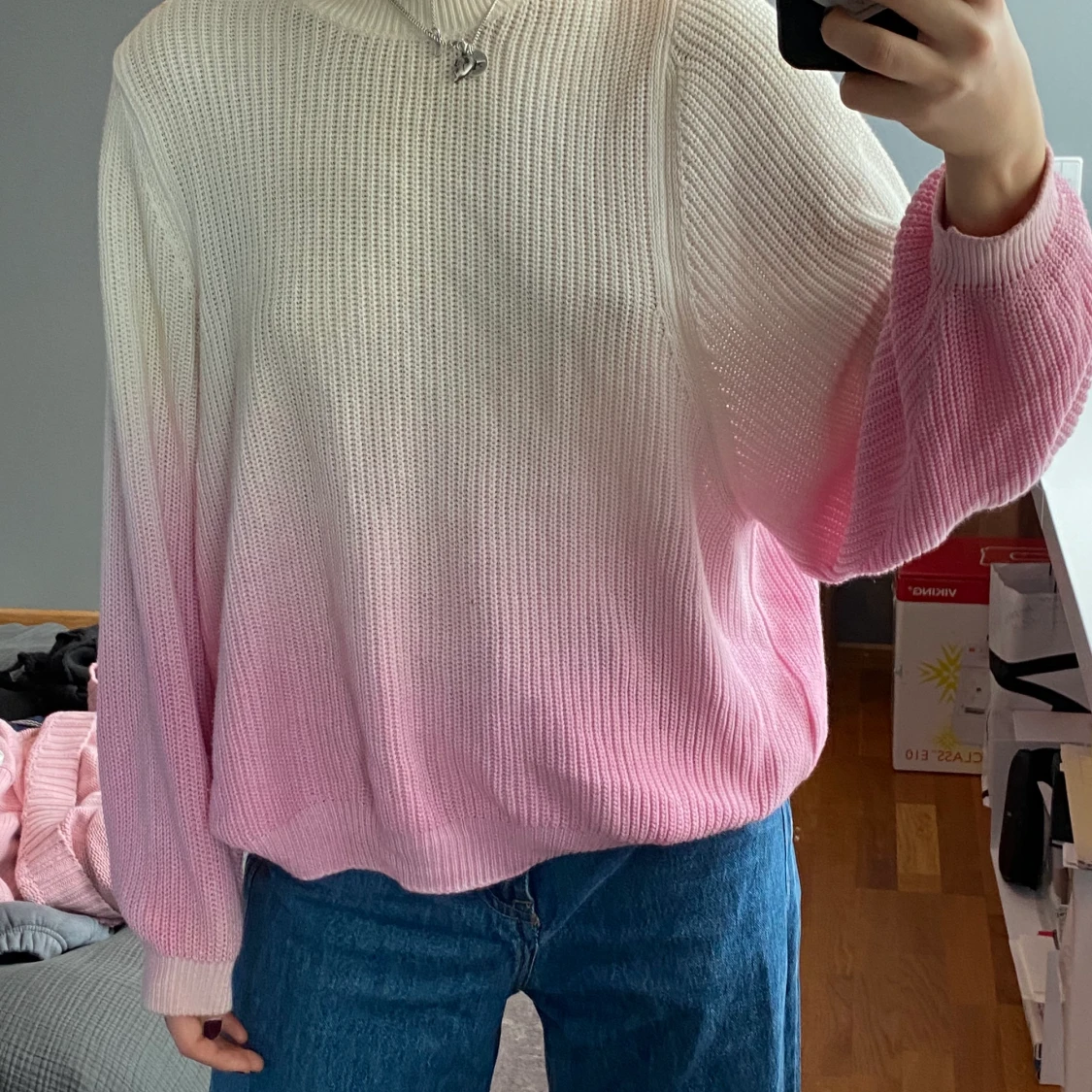 Vit&rosa stickad tröja - 90