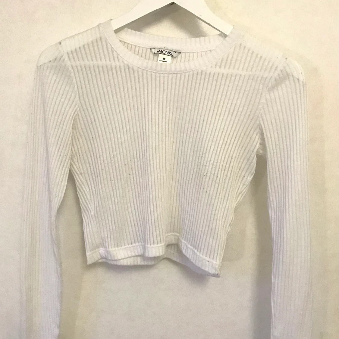 Vit ribbad tröja, lätt transparent, XS