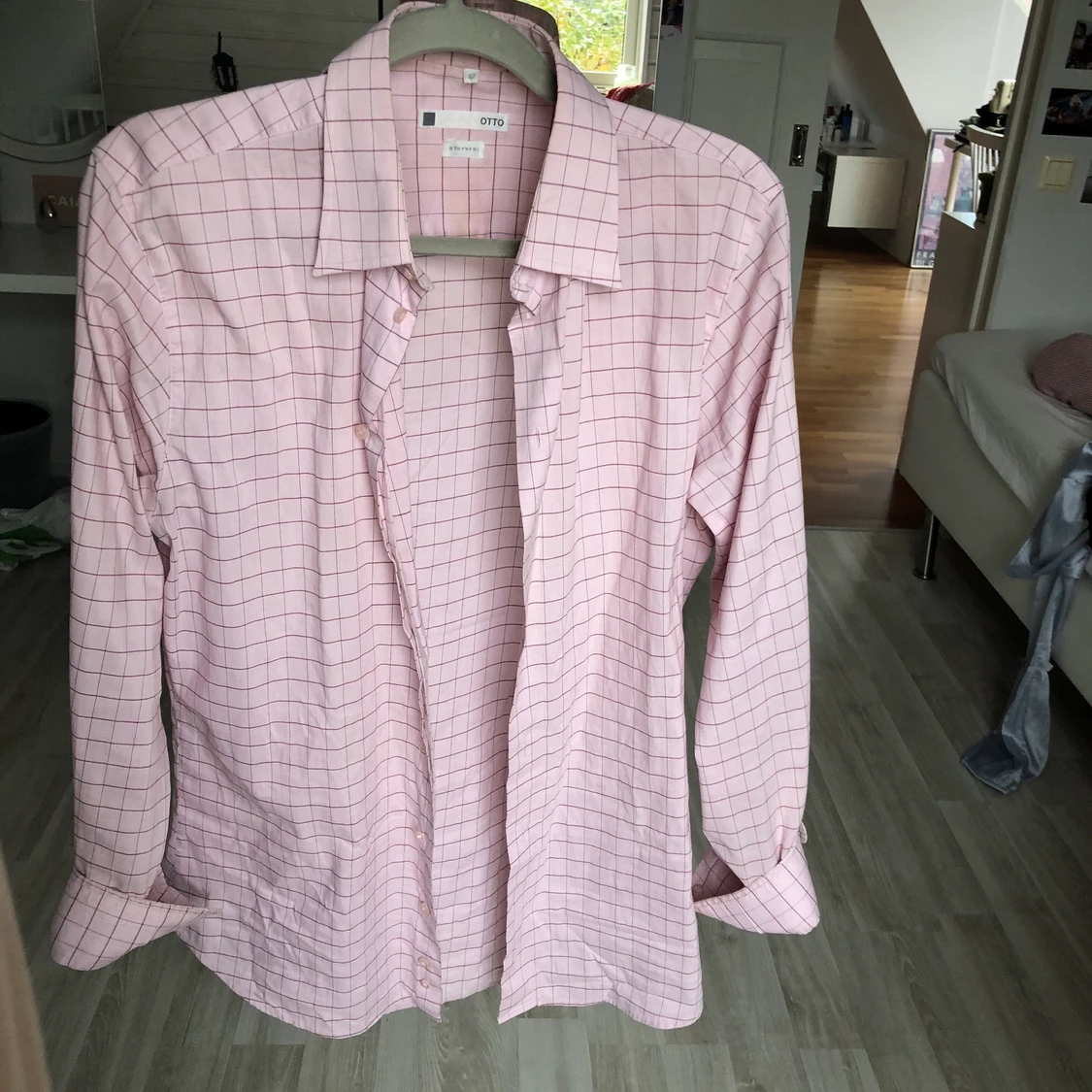 Rosa/ vinröd- rutig skjorta - 90