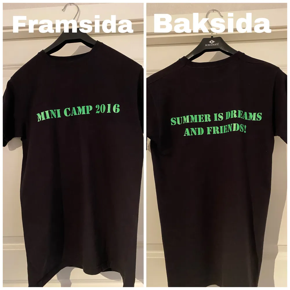 Svart T-shirt från Mini Camp. Mycket fint skick. Finns i Västerås, annars står köparen för frakt.. Hoodies.