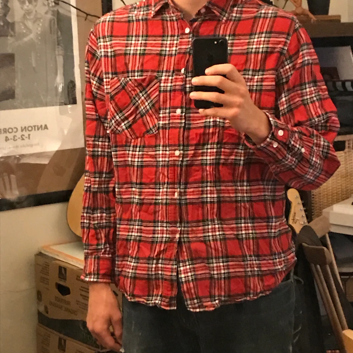 Röd flannellskjorta - 90