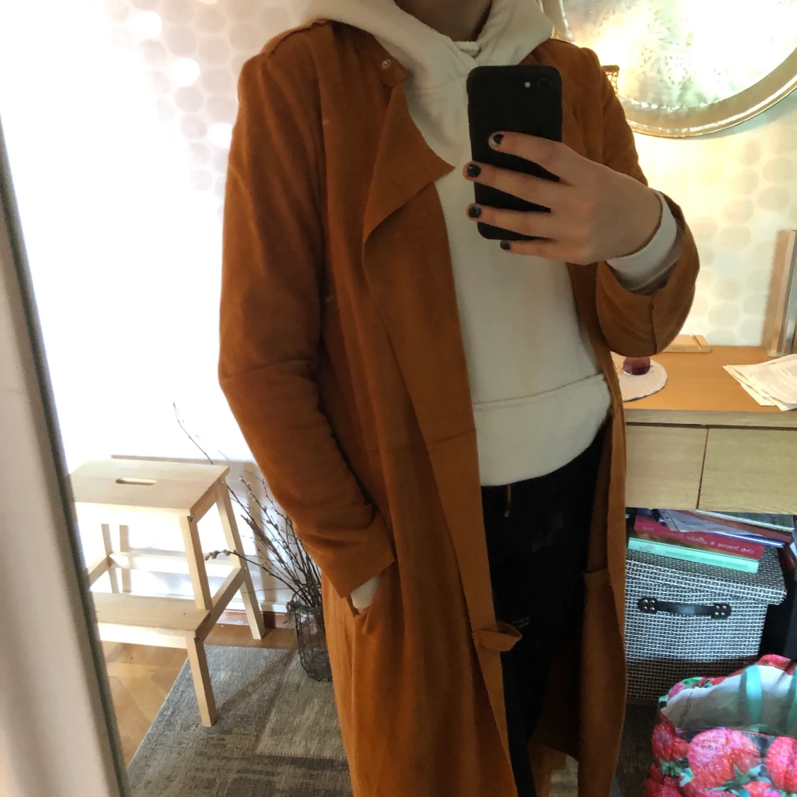 Tunn kappa i fake mocka.  - 90