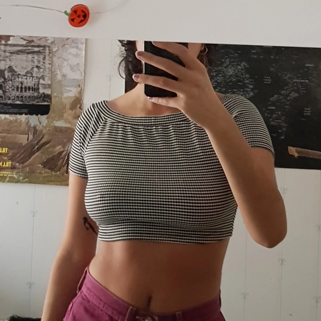 Svart-vit randig crop top