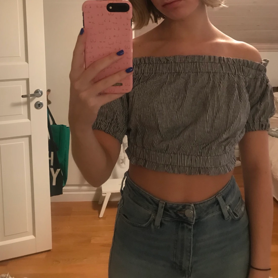 Randig off shoulder blus 